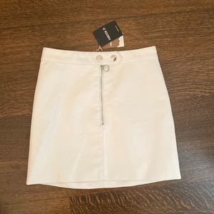 White Leather Zipper Skirt (Size S)